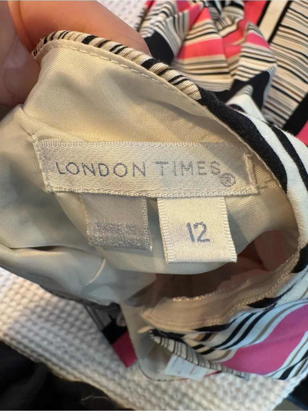 London Times Black, White and Pink Striped one shoulder Dress
